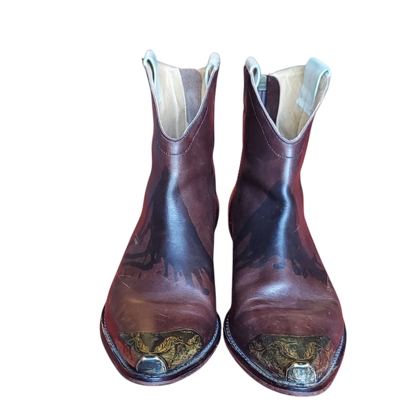 Free People Lost Trails Brown Leather Western Boots with Antique Brass Toe Caps - Picture 2 of 16